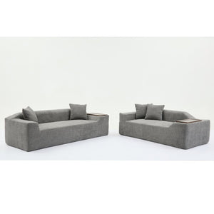 English Elm [new Arrived] Boucle Cloud Sofa Set 3 Seater and Loveseat with Built-in Side Tables Dark Gray W2108S00079