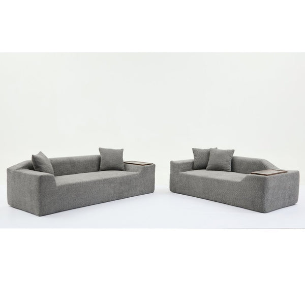 English Elm [new Arrived] Boucle Cloud Sofa Set 3 Seater and Loveseat with Built-in Side Tables Dark Gray W2108S00079