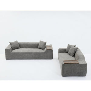 English Elm [new Arrived] Boucle Cloud Sofa Set 3 Seater and Loveseat with Built-in Side Tables Dark Gray W2108S00079