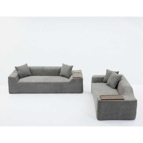 English Elm [new Arrived] Boucle Cloud Sofa Set 3 Seater and Loveseat with Built-in Side Tables Dark Gray W2108S00079