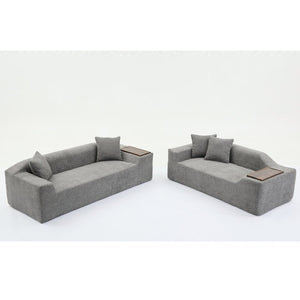 English Elm [new Arrived] Boucle Cloud Sofa Set 3 Seater and Loveseat with Built-in Side Tables Dark Gray W2108S00079
