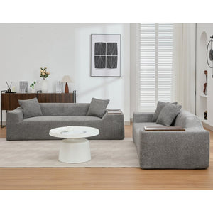English Elm [new Arrived] Boucle Cloud Sofa Set 3 Seater and Loveseat with Built-in Side Tables Dark Gray W2108S00079