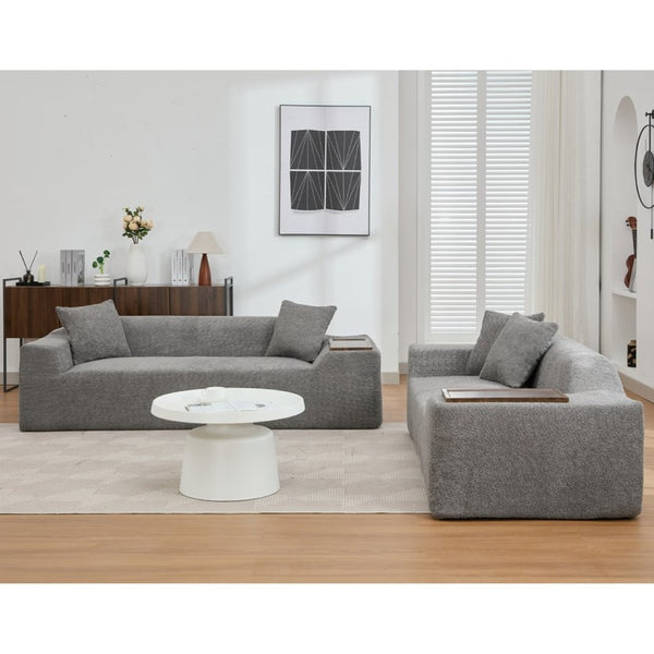English Elm [new Arrived] Boucle Cloud Sofa Set 3 Seater and Loveseat with Built-in Side Tables Dark Gray W2108S00079