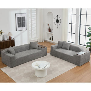 English Elm [new Arrived] Boucle Cloud Sofa Set 3 Seater and Loveseat with Built-in Side Tables Dark Gray W2108S00079