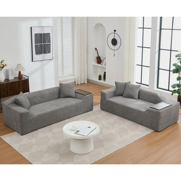 English Elm [new Arrived] Boucle Cloud Sofa Set 3 Seater and Loveseat with Built-in Side Tables Dark Gray W2108S00079
