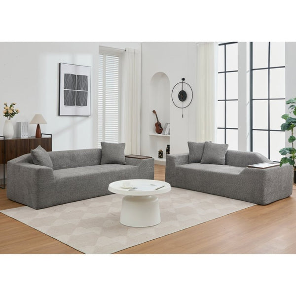 English Elm [new Arrived] Boucle Cloud Sofa Set 3 Seater and Loveseat with Built-in Side Tables Dark Gray W2108S00079