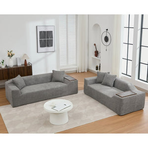 English Elm [new Arrived] Boucle Cloud Sofa Set 3 Seater and Loveseat with Built-in Side Tables Dark Gray W2108S00079