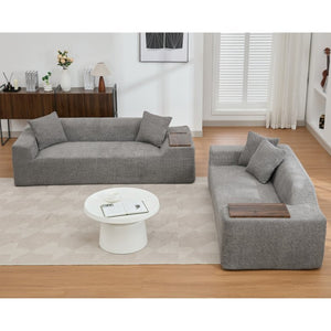 English Elm [new Arrived] Boucle Cloud Sofa Set 3 Seater and Loveseat with Built-in Side Tables Dark Gray W2108S00079