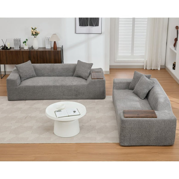 English Elm [new Arrived] Boucle Cloud Sofa Set 3 Seater and Loveseat with Built-in Side Tables Dark Gray W2108S00079