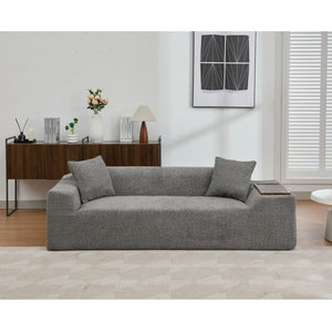 English Elm [new Arrived] Boucle Cloud Sofa Set 3 Seater and Loveseat with Built-in Side Tables Dark Gray W2108S00079