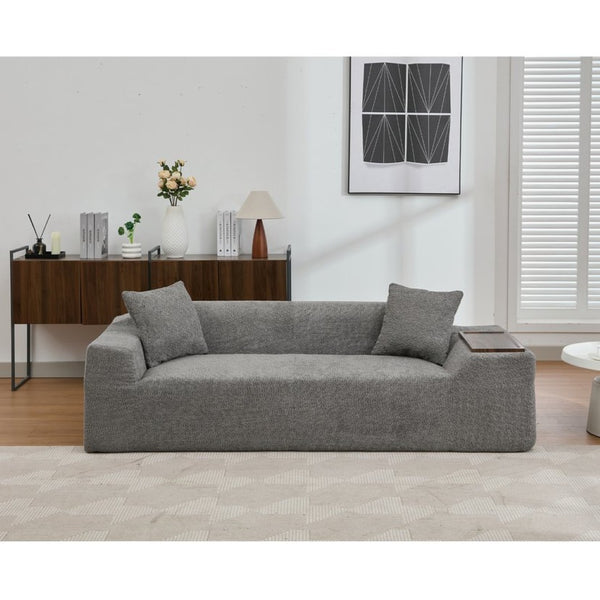 English Elm [new Arrived] Boucle Cloud Sofa Set 3 Seater and Loveseat with Built-in Side Tables Dark Gray W2108S00079