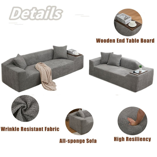 English Elm [new Arrived] Boucle Cloud Sofa Set 3 Seater and Loveseat with Built-in Side Tables Dark Gray W2108S00079