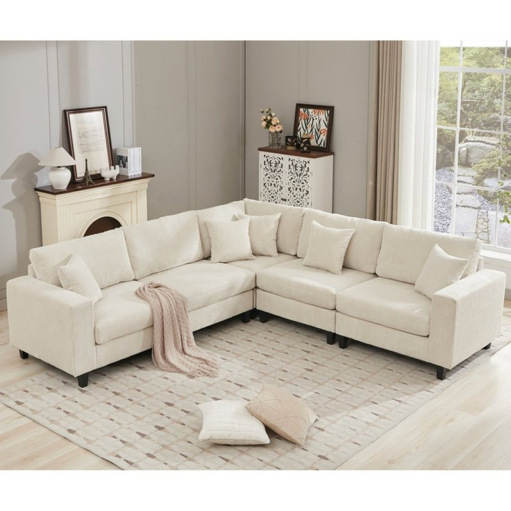 English Elm New Modular Corduroy Sectional Sofa with Deep Seats and Eleven Included Cushions W2108S00089