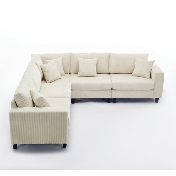 English Elm New Modular Corduroy Sectional Sofa with Deep Seats and Eleven Included Cushions W2108S00089