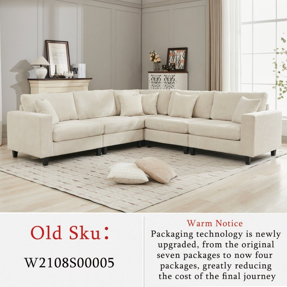 English Elm New Modular Corduroy Sectional Sofa with Deep Seats and Eleven Included Cushions W2108S00089