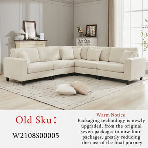 English Elm New Modular Corduroy Sectional Sofa with Deep Seats and Eleven Included Cushions W2108S00089