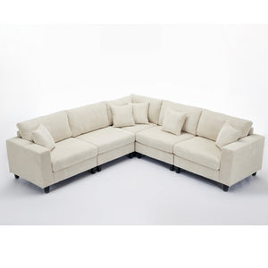 English Elm New Modular Corduroy Sectional Sofa with Deep Seats and Eleven Included Cushions W2108S00089