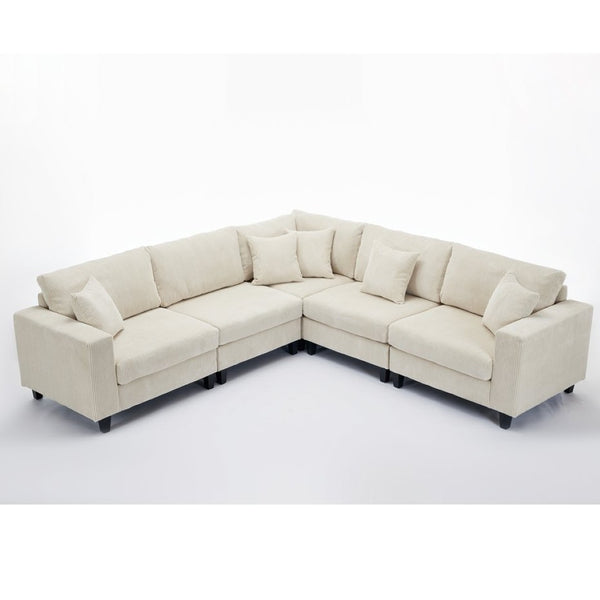 English Elm New Modular Corduroy Sectional Sofa with Deep Seats and Eleven Included Cushions W2108S00089