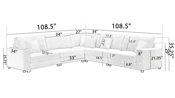 English Elm New Modular Corduroy Sectional Sofa with Deep Seats and Eleven Included Cushions W2108S00089
