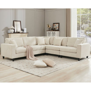 English Elm New Modular Corduroy Sectional Sofa with Deep Seats and Eleven Included Cushions W2108S00089