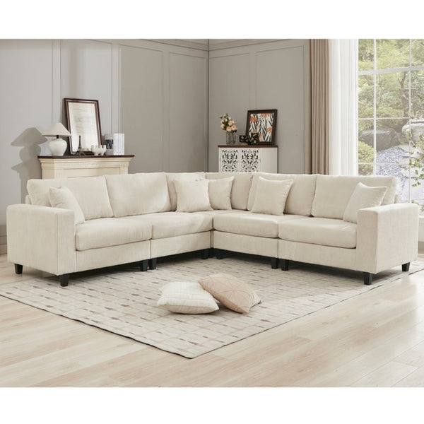 English Elm New Modular Corduroy Sectional Sofa with Deep Seats and Eleven Included Cushions W2108S00089