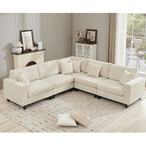 English Elm New Modular Corduroy Sectional Sofa with Deep Seats and Eleven Included Cushions W2108S00089