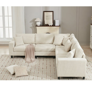 English Elm New Modular Corduroy Sectional Sofa with Deep Seats and Eleven Included Cushions W2108S00089