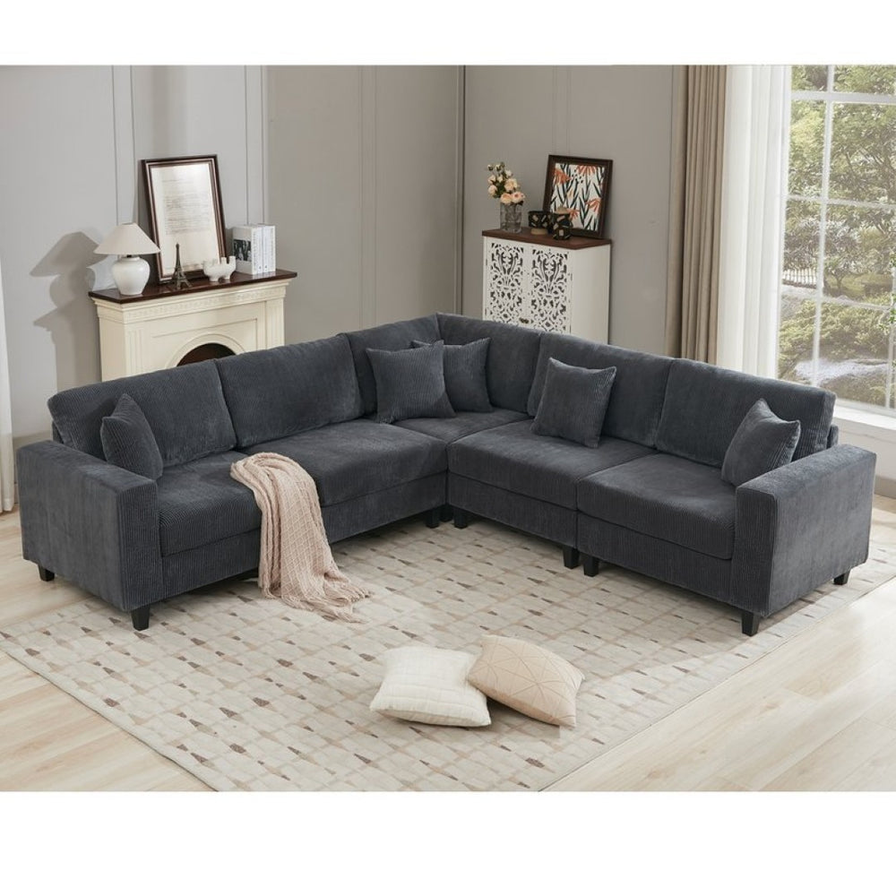 English Elm New Modular L Shaped Sectional Sofa Corduroy Upholstered Deep Seat Five Person Living Room W2108S00090