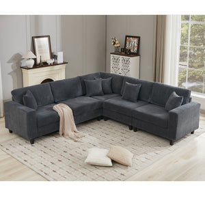 English Elm New Modular L Shaped Sectional Sofa Corduroy Upholstered Deep Seat Five Person Living Room W2108S00090