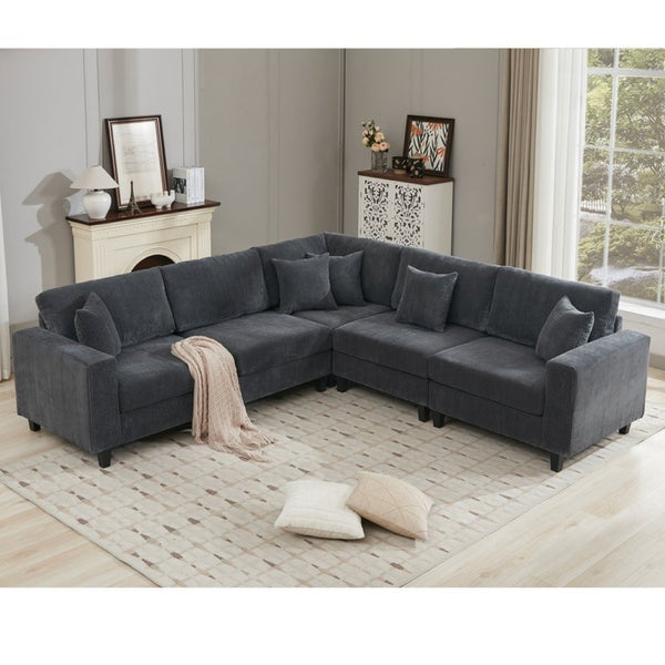 English Elm New Modular L Shaped Sectional Sofa Corduroy Upholstered Deep Seat Five Person Living Room W2108S00090