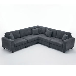 English Elm New Modular L Shaped Sectional Sofa Corduroy Upholstered Deep Seat Five Person Living Room W2108S00090