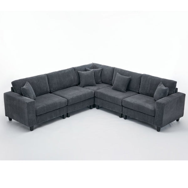 English Elm New Modular L Shaped Sectional Sofa Corduroy Upholstered Deep Seat Five Person Living Room W2108S00090