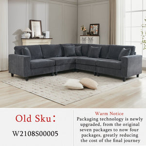 English Elm New Modular L Shaped Sectional Sofa Corduroy Upholstered Deep Seat Five Person Living Room W2108S00090