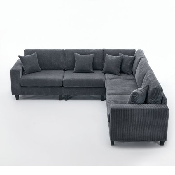English Elm New Modular L Shaped Sectional Sofa Corduroy Upholstered Deep Seat Five Person Living Room W2108S00090