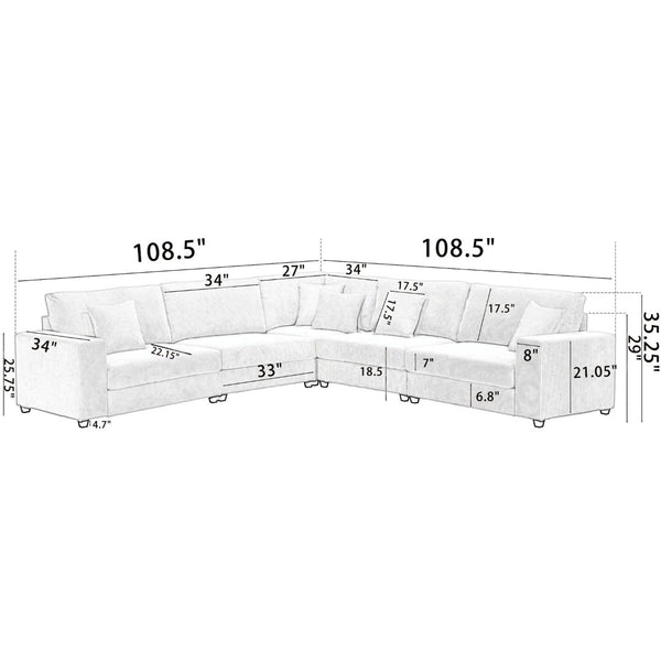 English Elm New Modular L Shaped Sectional Sofa Corduroy Upholstered Deep Seat Five Person Living Room W2108S00090