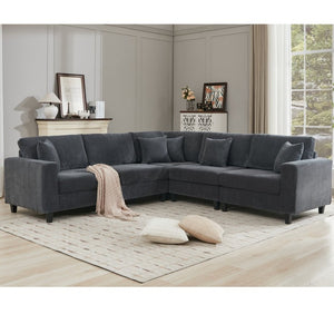 English Elm New Modular L Shaped Sectional Sofa Corduroy Upholstered Deep Seat Five Person Living Room W2108S00090