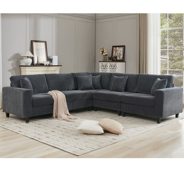 English Elm New Modular L Shaped Sectional Sofa Corduroy Upholstered Deep Seat Five Person Living Room W2108S00090