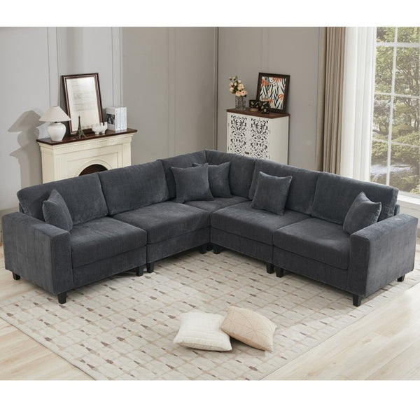 English Elm New Modular L Shaped Sectional Sofa Corduroy Upholstered Deep Seat Five Person Living Room W2108S00090