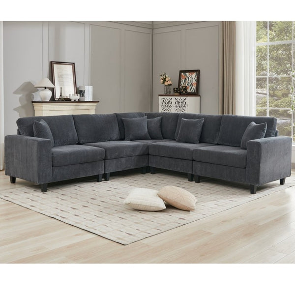 English Elm New Modular L Shaped Sectional Sofa Corduroy Upholstered Deep Seat Five Person Living Room W2108S00090