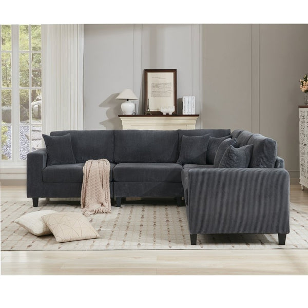 English Elm New Modular L Shaped Sectional Sofa Corduroy Upholstered Deep Seat Five Person Living Room W2108S00090