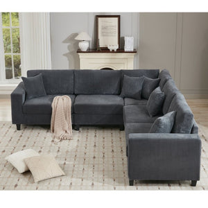 English Elm New Modular L Shaped Sectional Sofa Corduroy Upholstered Deep Seat Five Person Living Room W2108S00090