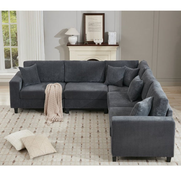 English Elm New Modular L Shaped Sectional Sofa Corduroy Upholstered Deep Seat Five Person Living Room W2108S00090