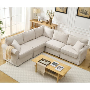 English Elm [new Arrived] Modular Linen Sectional Sofa with Reversible Chaise and Pocket Spring Support Beige W2108S00098