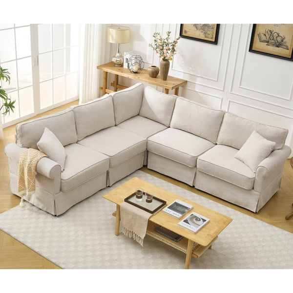 English Elm [new Arrived] Modular Linen Sectional Sofa with Reversible Chaise and Pocket Spring Support Beige W2108S00098