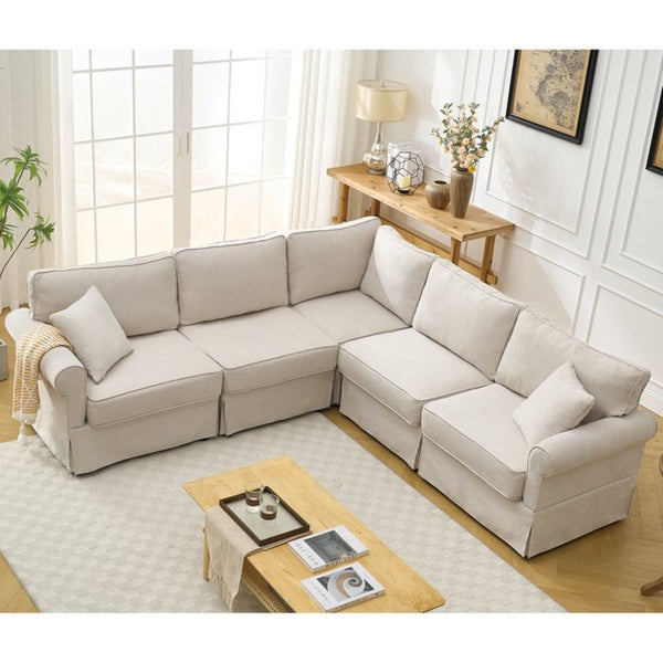 English Elm [new Arrived] Modular Linen Sectional Sofa with Reversible Chaise and Pocket Spring Support Beige W2108S00098