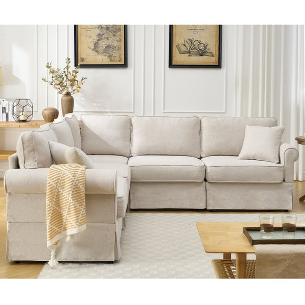 English Elm [new Arrived] Modular Linen Sectional Sofa with Reversible Chaise and Pocket Spring Support Beige W2108S00098