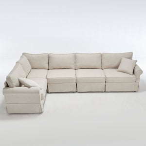 English Elm [new Arrived] Modular Linen Sectional Sofa with Reversible Chaise and Pocket Spring Support Beige W2108S00098