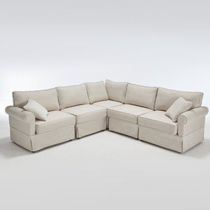 English Elm [new Arrived] Modular Linen Sectional Sofa with Reversible Chaise and Pocket Spring Support Beige W2108S00098