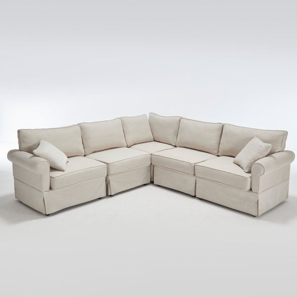 English Elm [new Arrived] Modular Linen Sectional Sofa with Reversible Chaise and Pocket Spring Support Beige W2108S00098