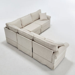 English Elm [new Arrived] Modular Linen Sectional Sofa with Reversible Chaise and Pocket Spring Support Beige W2108S00098